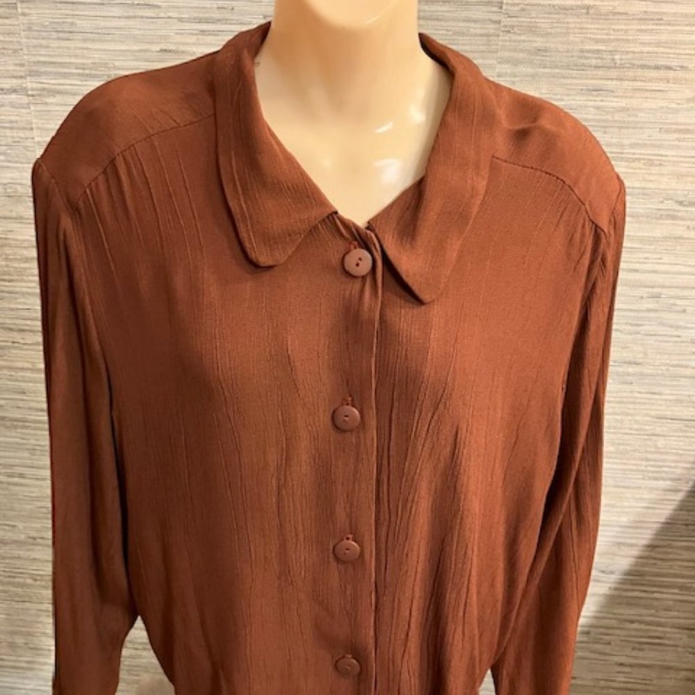 CLASSIC APPAREL - 2 Piece Career Pants Suit - Size 14 - Brown/Rust Lightweight